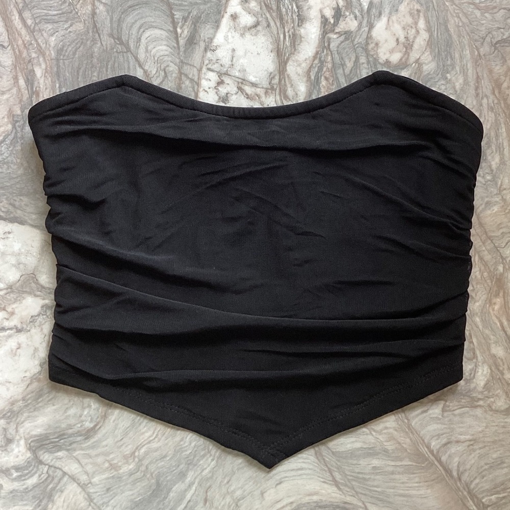SHEIN MOD Black Ruched Corset Tube Top Handkerchief Hem Y2K Small NWT